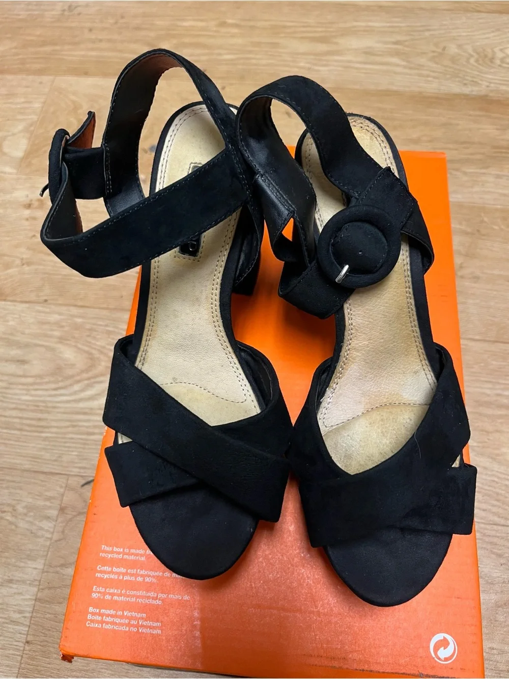 Topshop Black Suede Cross-Strap Mid Heels with Buckle